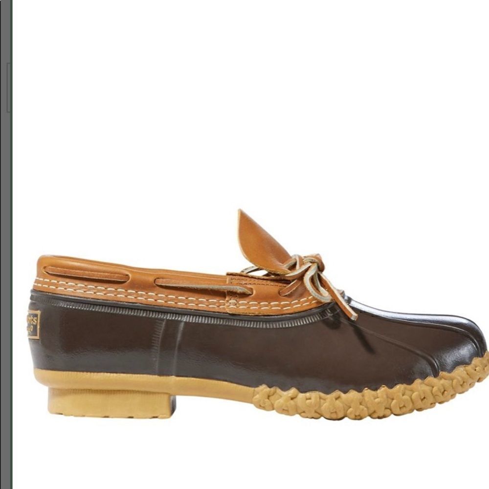 LL Bean Boots Gum Shoes Mens 8W Brown Tan Leather Rubber Low Moccasin Duck Shoes